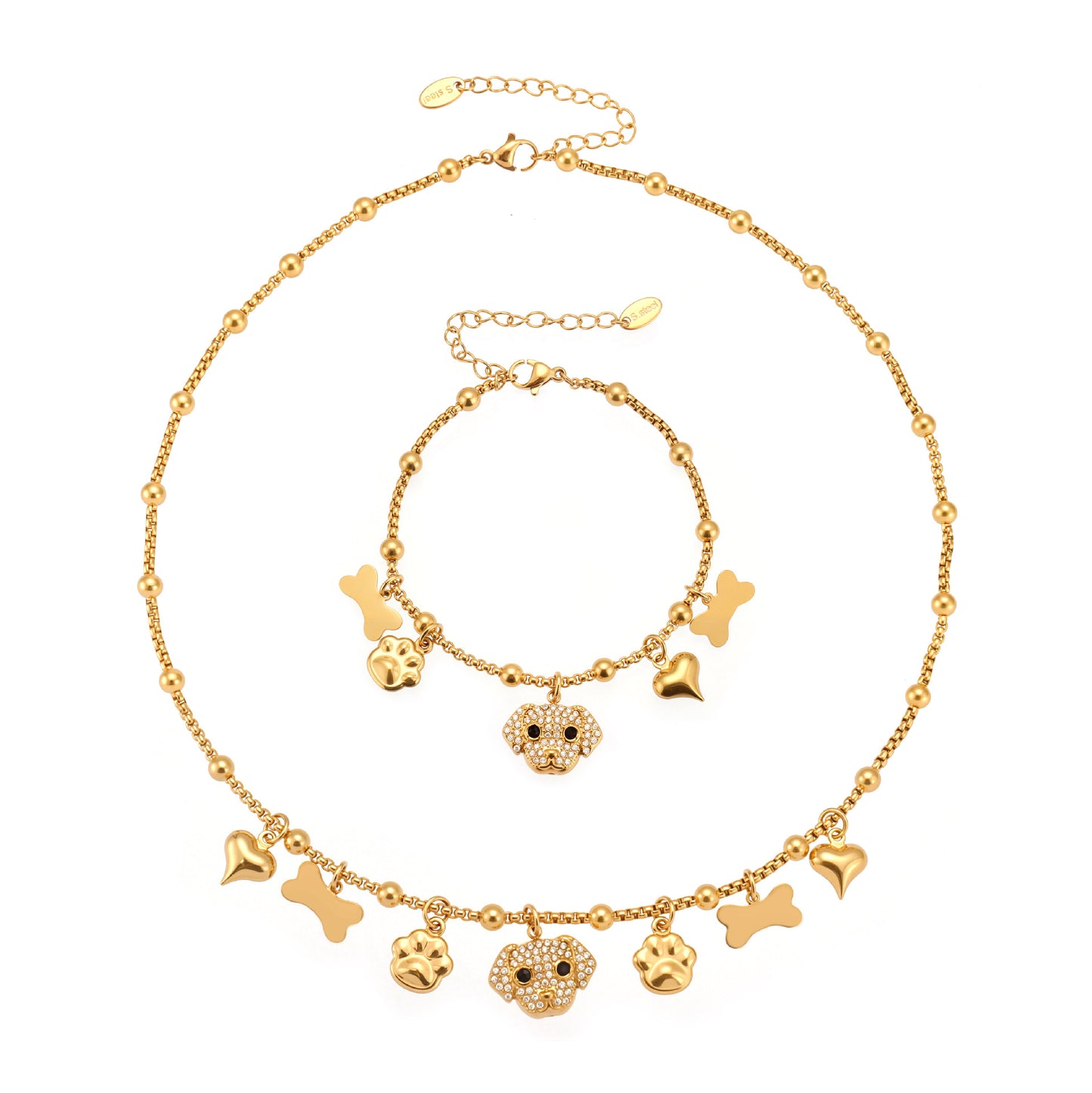 316L Stainless Steel Dog Zircon Pave Bone Multi-Pendant Jewelry Set - Image 18