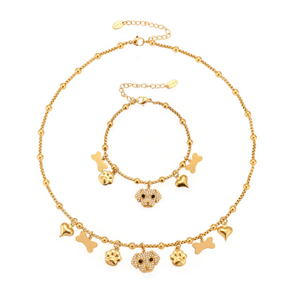 316L Stainless Steel Dog Zircon Pave Bone Multi-Pendant Jewelry Set - Image 18