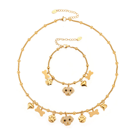 316L Stainless Steel Dog Zircon Pave Bone Multi-Pendant Jewelry Set - Image 18
