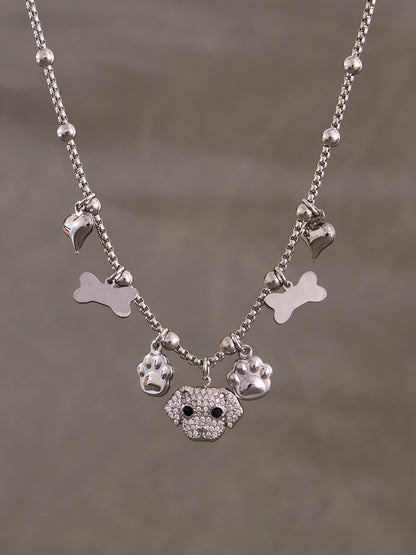 316L Stainless Steel Dog Zircon Pave Bone Multi-Pendant Jewelry Set - Image 6
