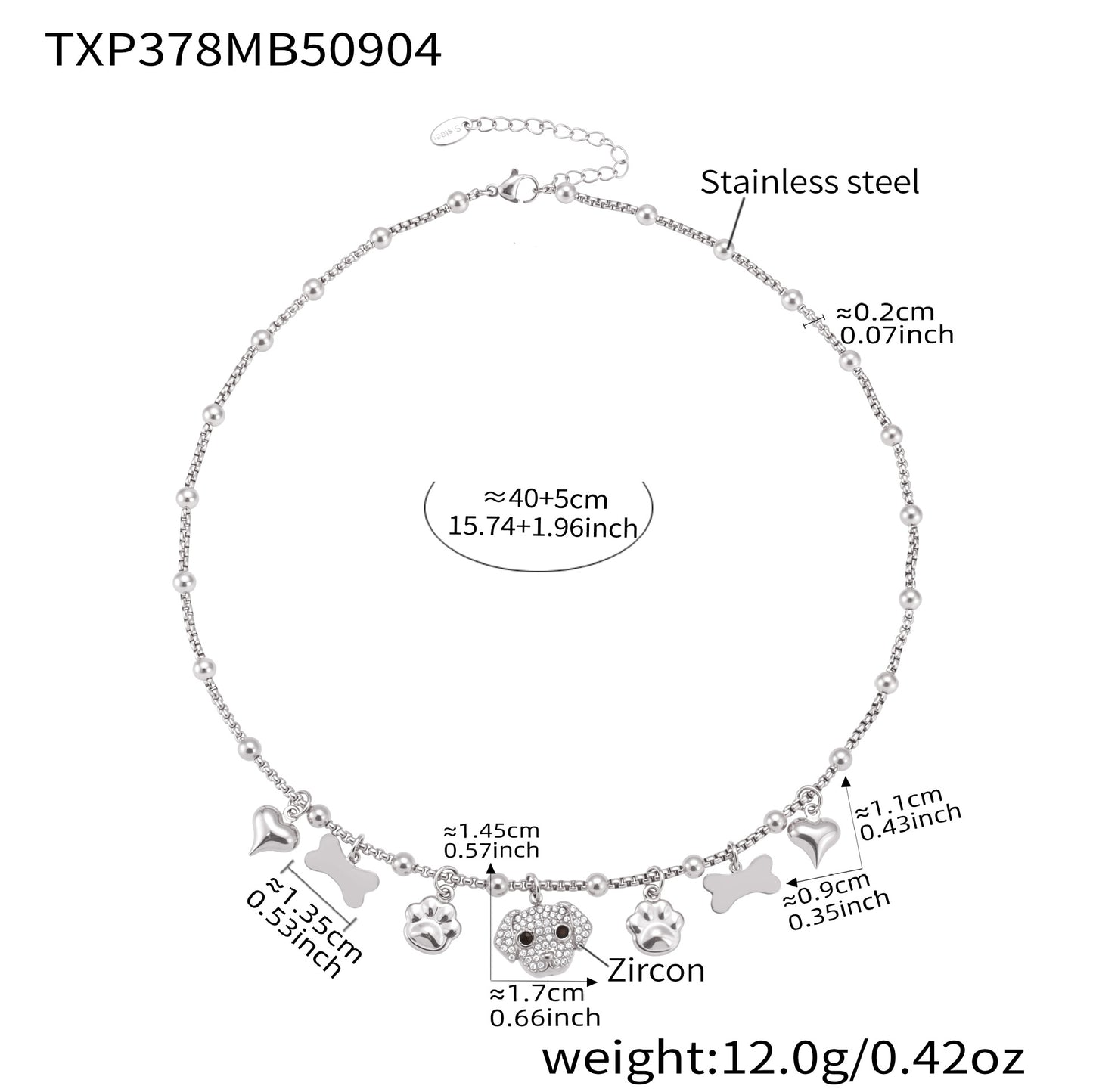 316L Stainless Steel Dog Zircon Pave Bone Multi-Pendant Jewelry Set - Image 8