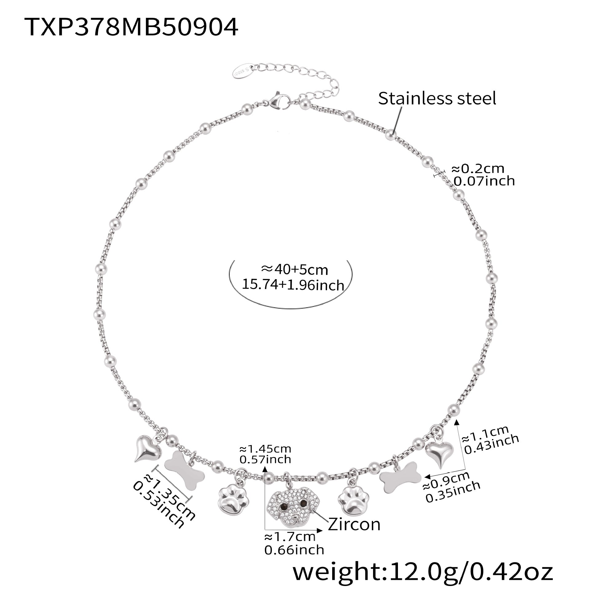 316L Stainless Steel Dog Zircon Pave Bone Multi-Pendant Jewelry Set - Image 8