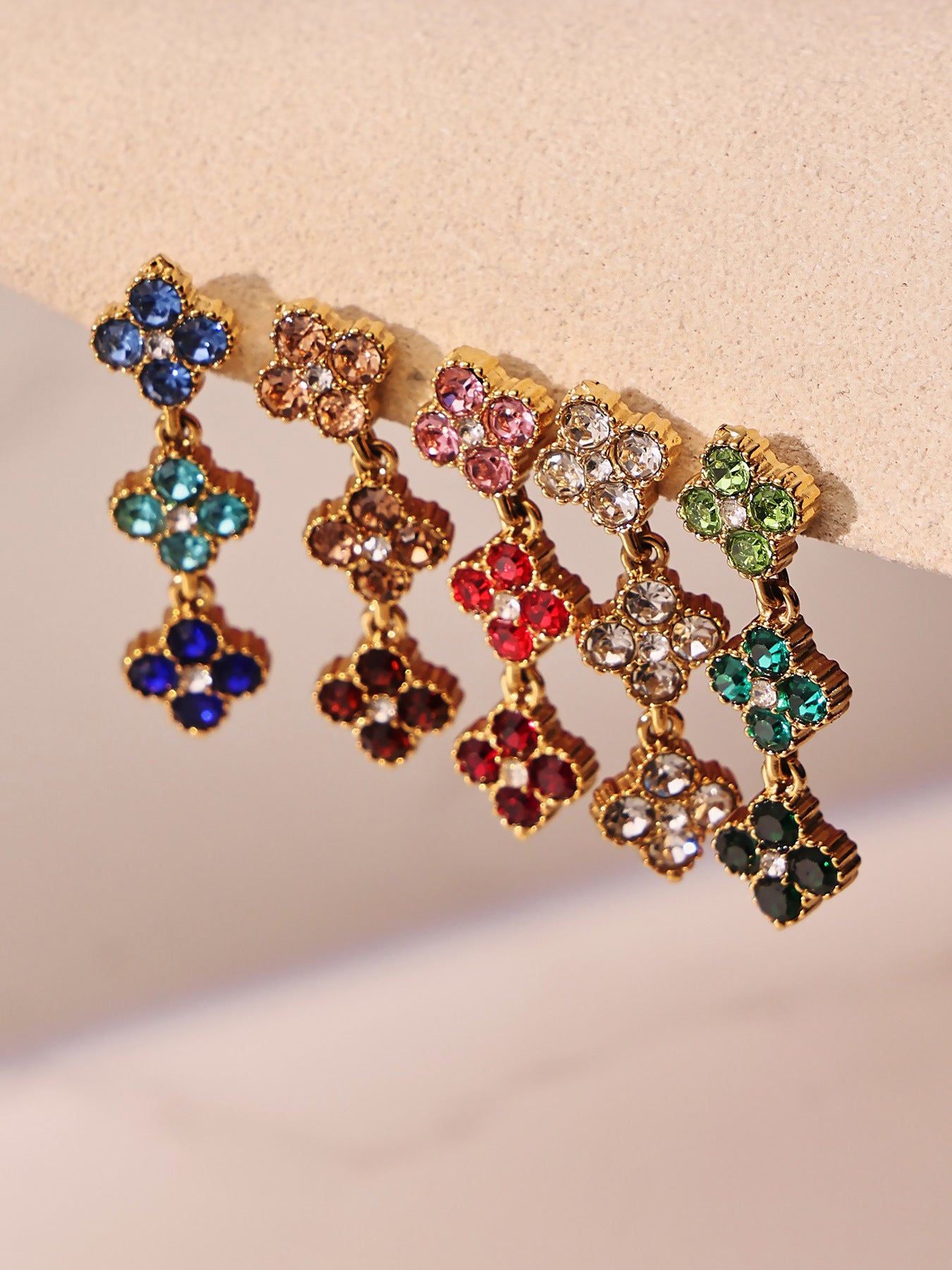 316L stainless steel colorful four leaf zircon earrings luxury wholesale jewelry display
