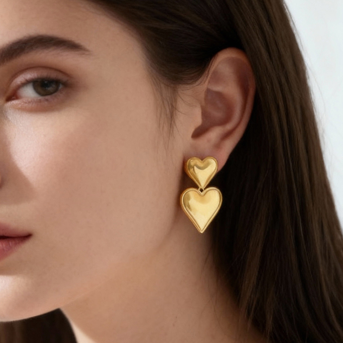 316L Stainless Steel Polished Double Heart Drop Stud Earrings