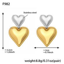 316L Stainless Steel Polished Double Heart Drop Stud Earrings