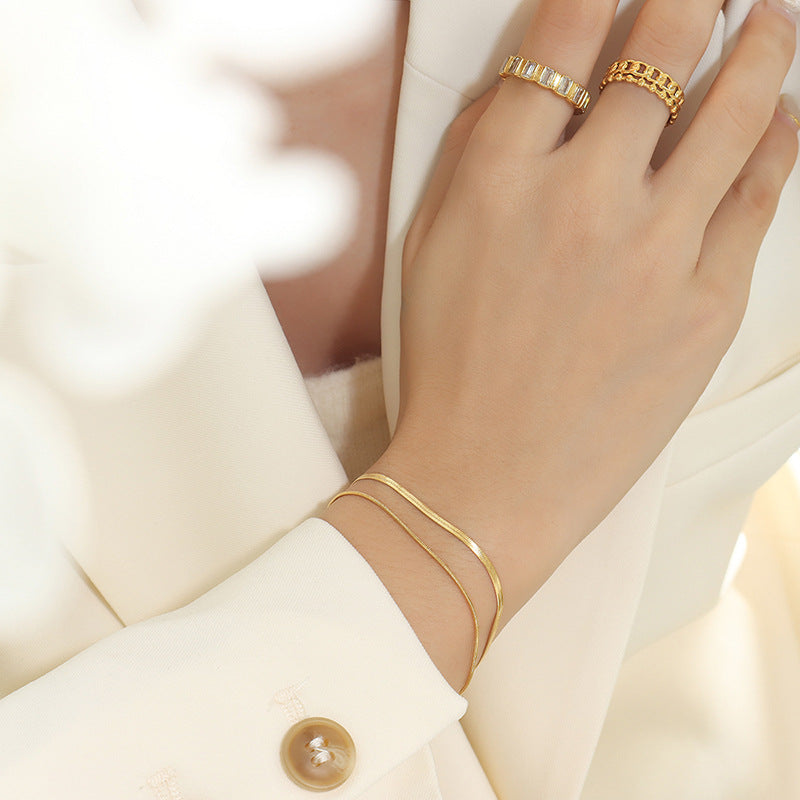 316L Stainless Steel Double Layer Blade Chain Delicate Bracelet - Image 2