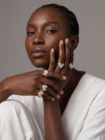 316L Stainless Steel Double Layer Czech Zircon Ring - Image 1