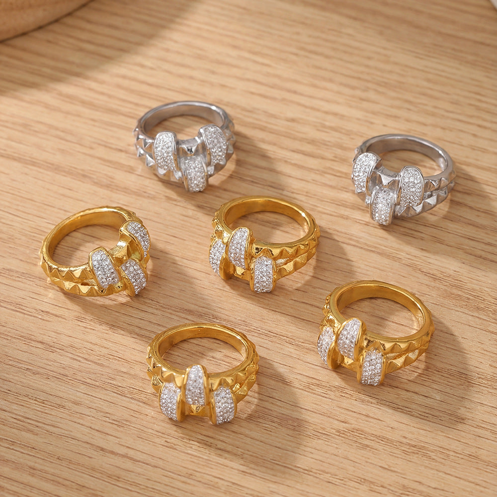 316L Stainless Steel Double Layer Czech Zircon Ring - Image 10