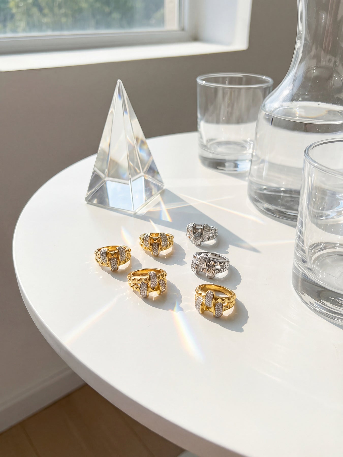 316L Stainless Steel Double Layer Czech Zircon Ring - Image 11