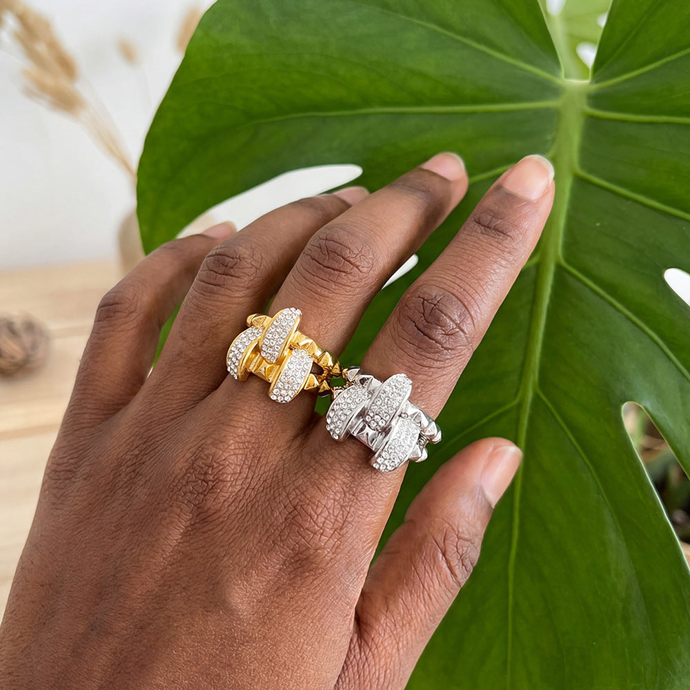 316L Stainless Steel Double Layer Czech Zircon Ring - Image 2