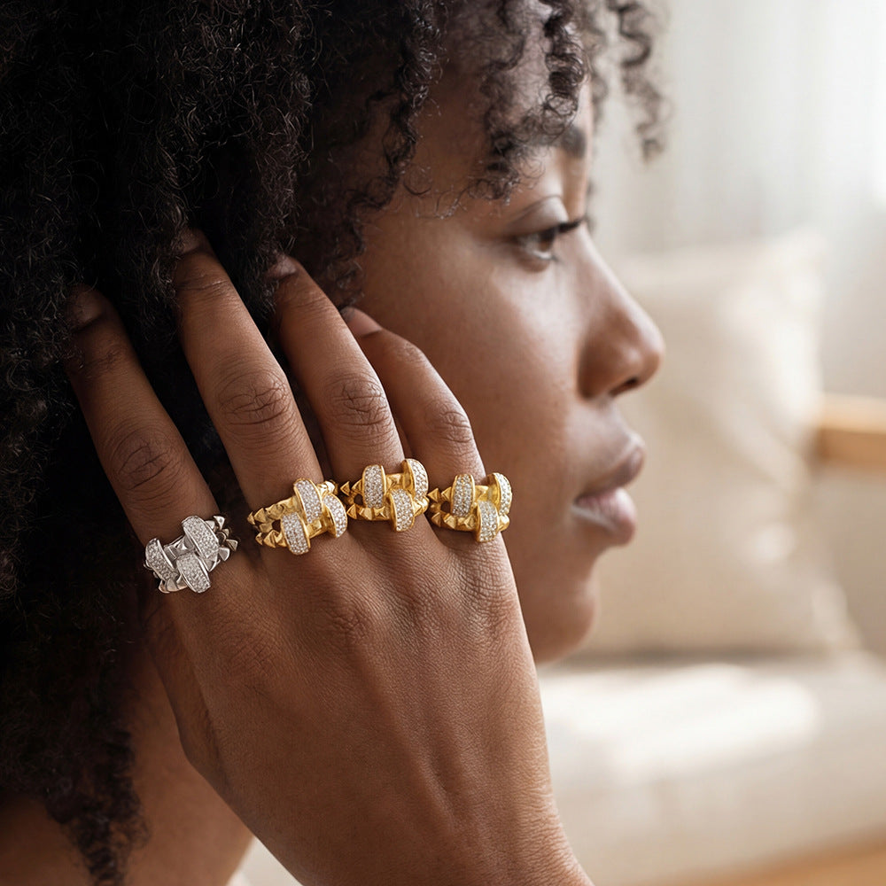 316L Stainless Steel Double Layer Czech Zircon Ring - Image 3