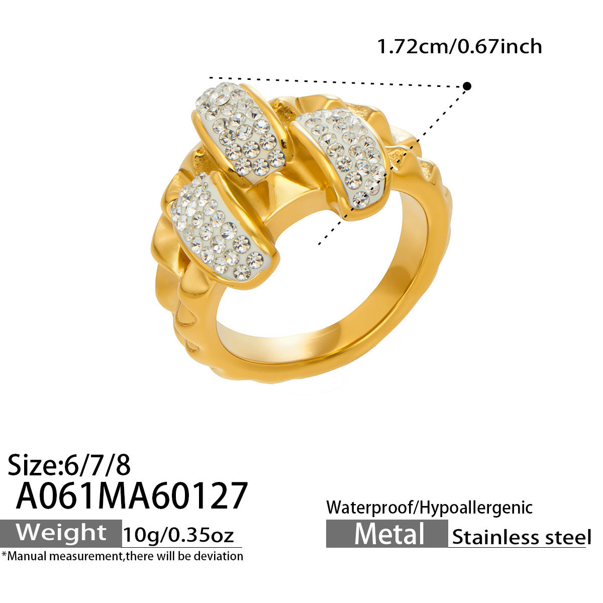 316L Stainless Steel Double Layer Czech Zircon Ring - Image 4