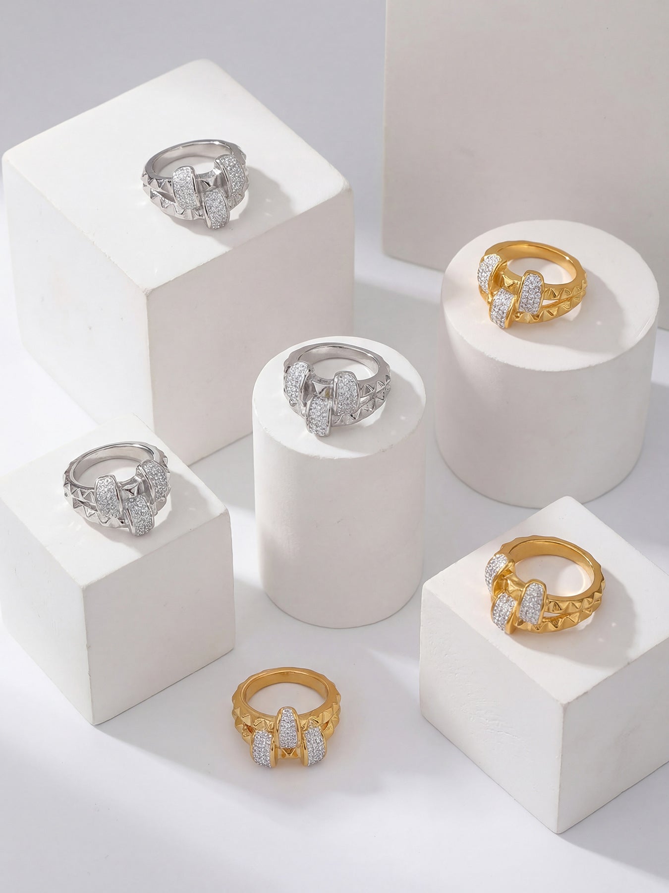 316L Stainless Steel Double Layer Czech Zircon Ring - Image 7