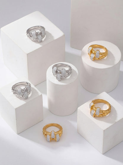 316L Stainless Steel Double Layer Czech Zircon Ring - Image 7