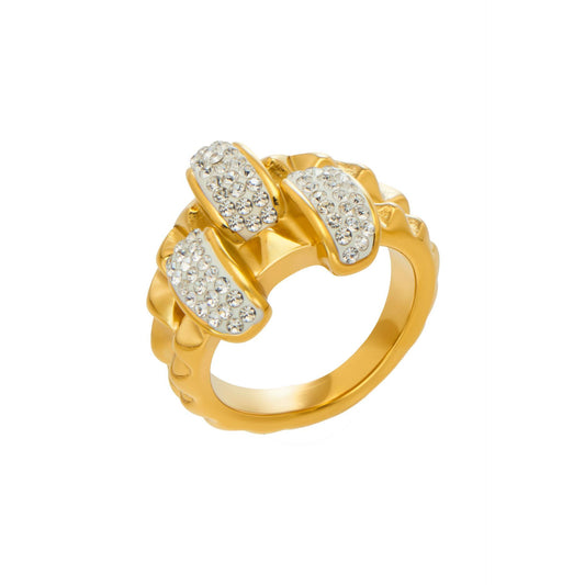 316L Stainless Steel Double Layer Czech Zircon Ring - Image 8