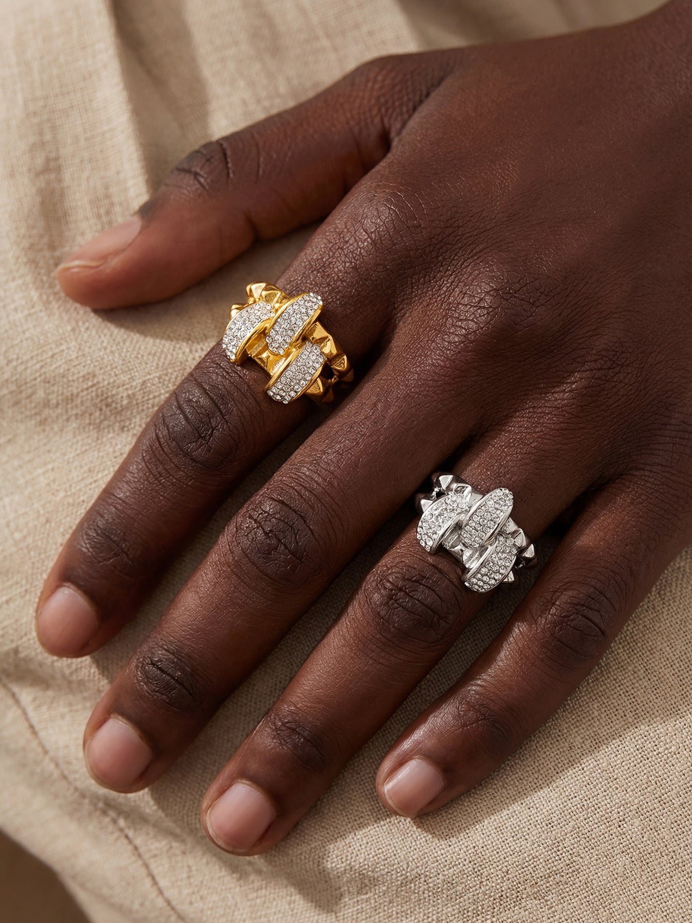 316L Stainless Steel Double Layer Czech Zircon Ring - Image 9