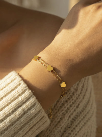 316L Stainless Steel Double Layer Heart Chain Bracelet - Image 4