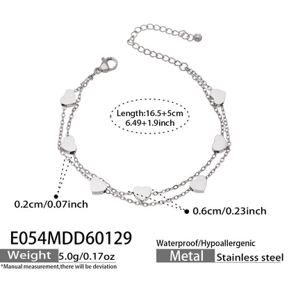 316L Stainless Steel Double Layer Heart Chain Bracelet - Image 6