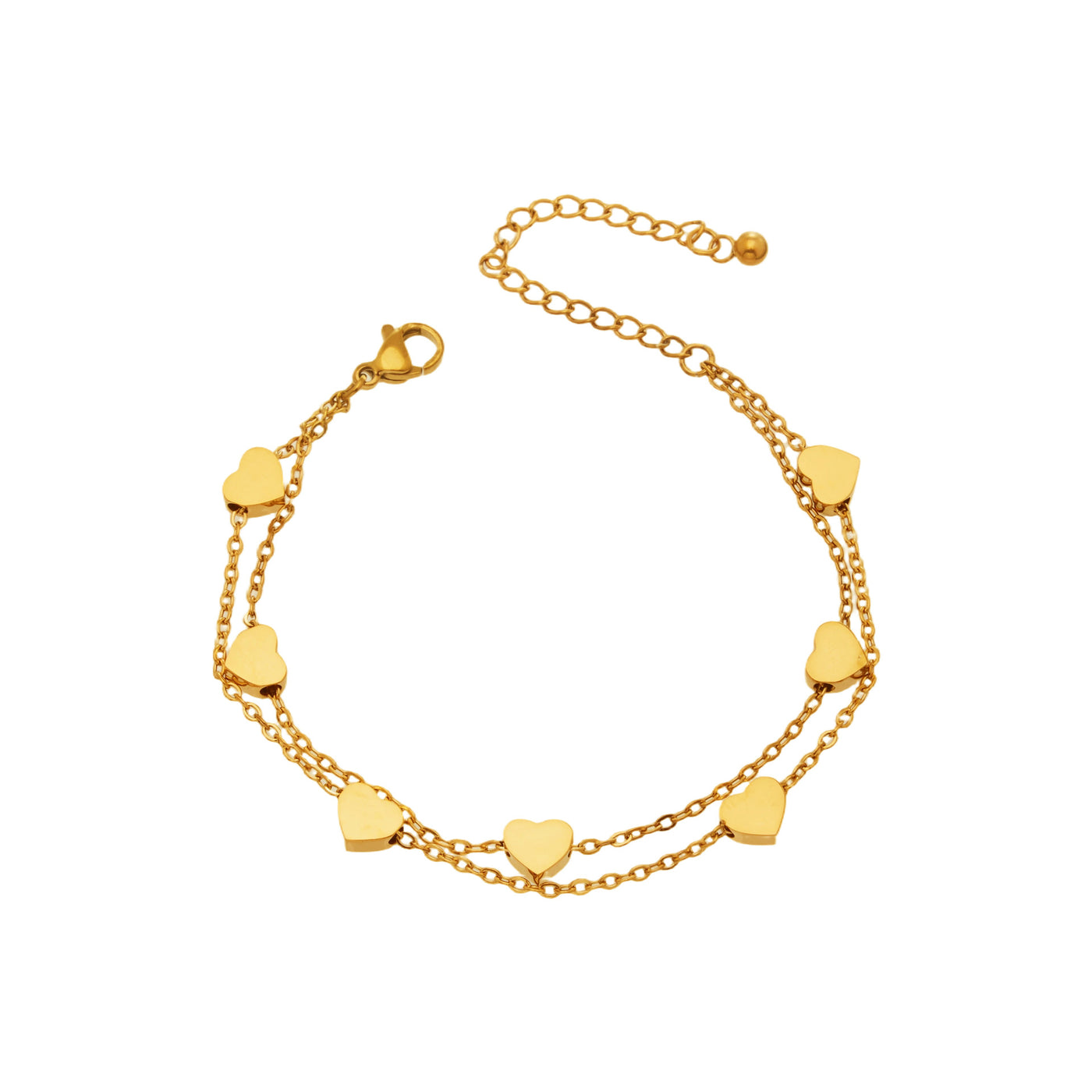 316L stainless steel double layer heart chain bracelet, waterproof hypoallergenic jewelry with 18K PVD gold plating