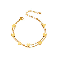 316L stainless steel double layer heart chain bracelet, waterproof hypoallergenic jewelry with 18K PVD gold plating