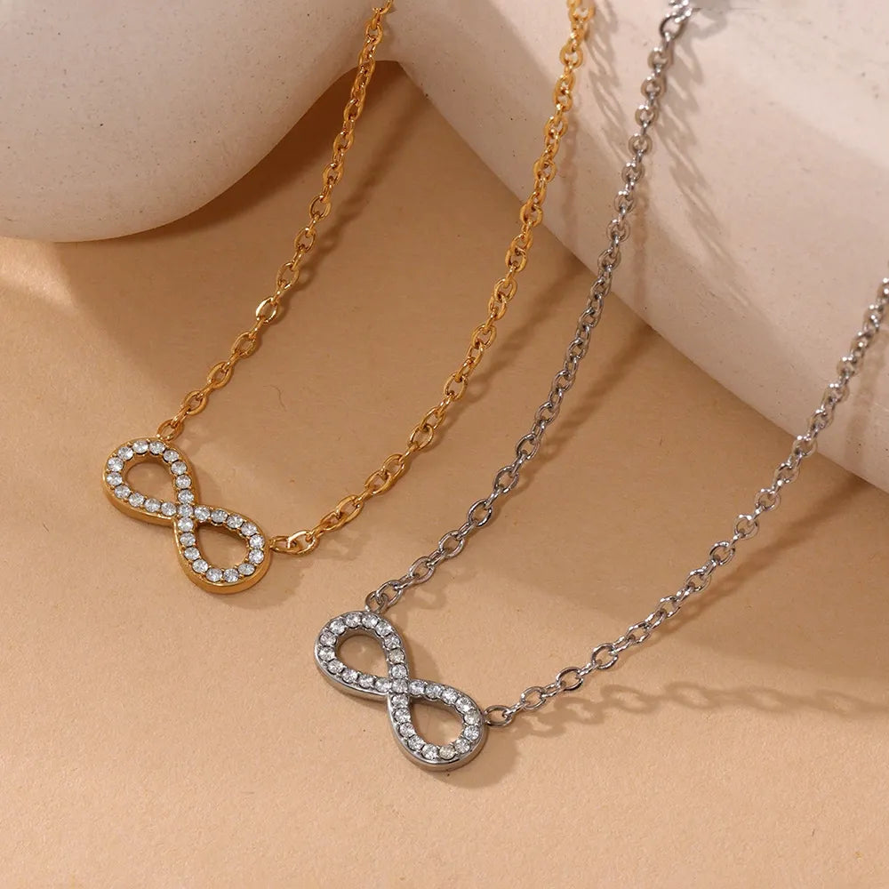 316L Stainless Steel Double Layer Infinity Zircon Necklace - Image 2