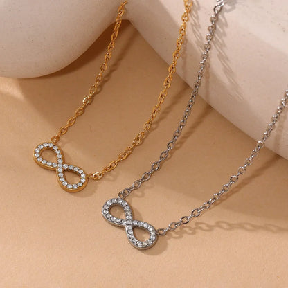 316L Stainless Steel Double Layer Infinity Zircon Necklace - Image 2