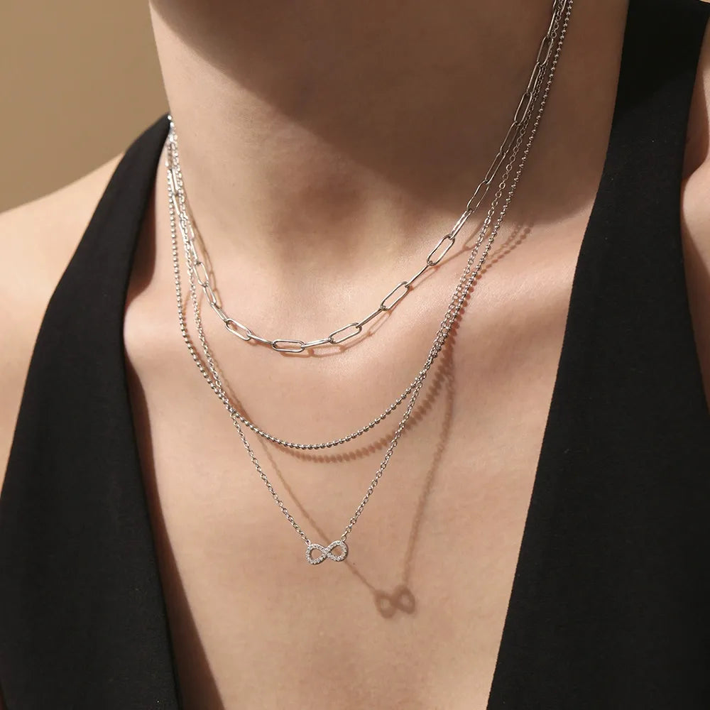 316L Stainless Steel Double Layer Infinity Zircon Necklace - Image 3