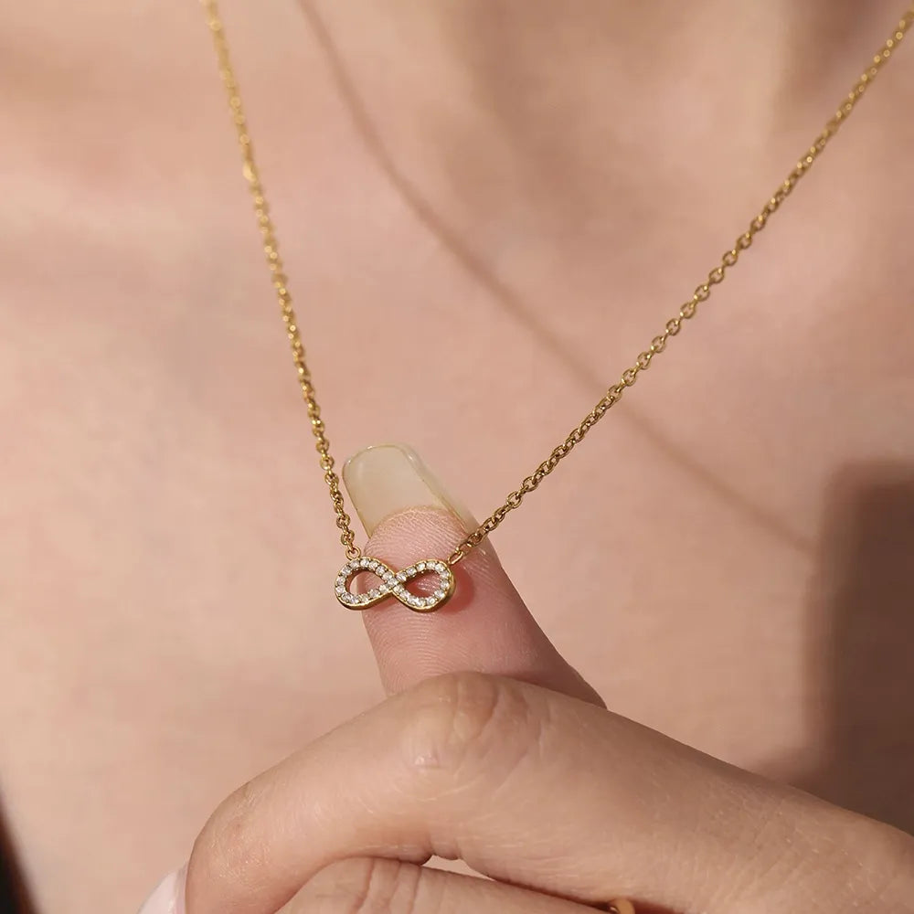 316L Stainless Steel Double Layer Infinity Zircon Necklace - Image 4