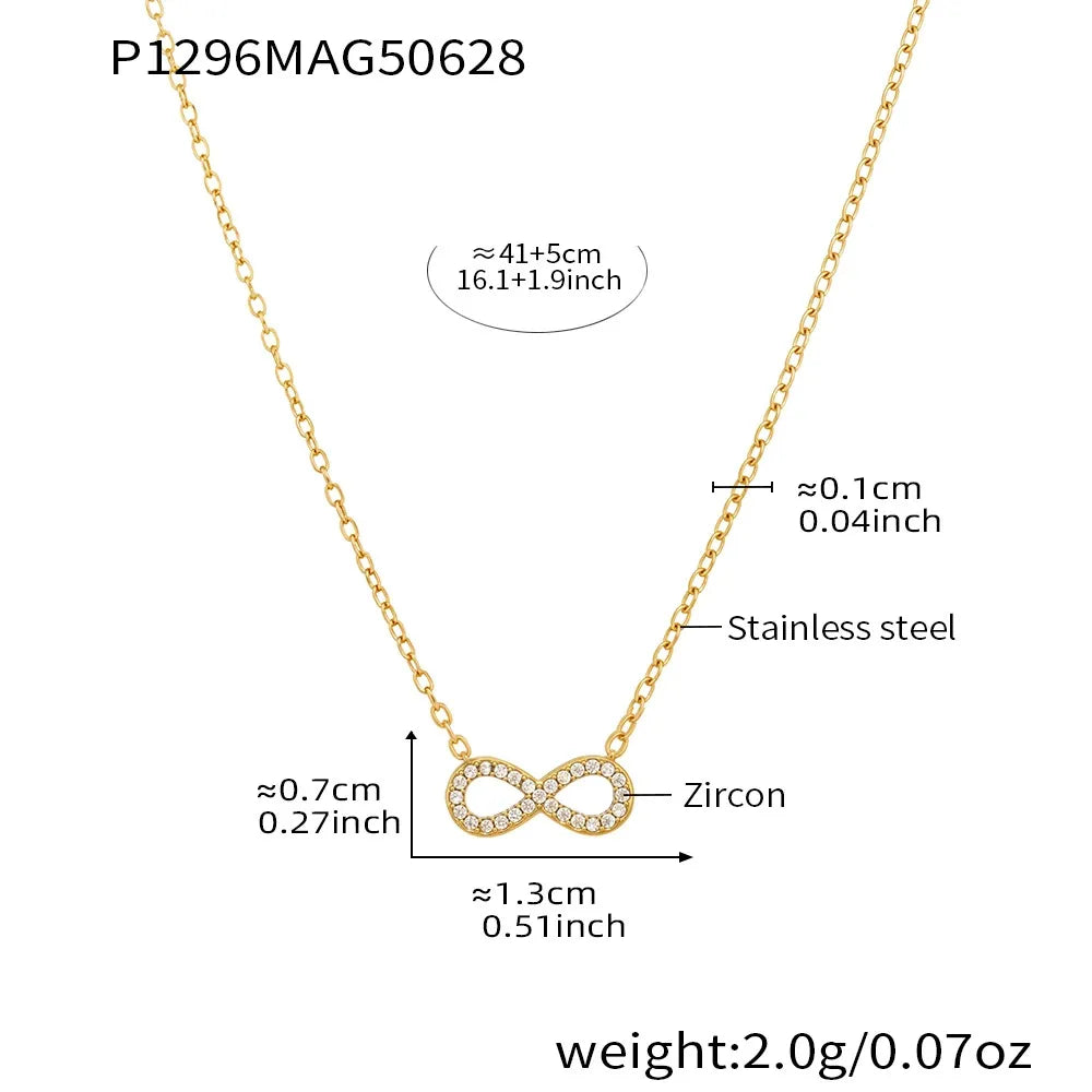 316L Stainless Steel Double Layer Infinity Zircon Necklace - Image 6
