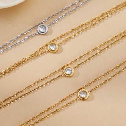 Gold and silver tone 316L stainless steel double-layer zircon bracelets flat lay