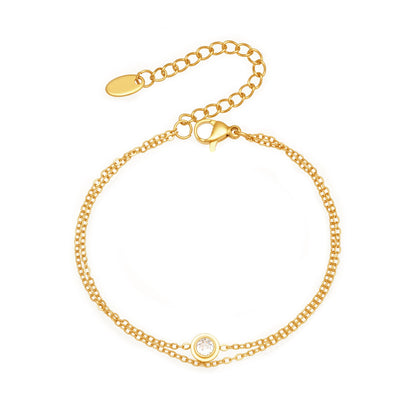 18K gold tone 316L stainless steel double-layer zircon bracelet front view