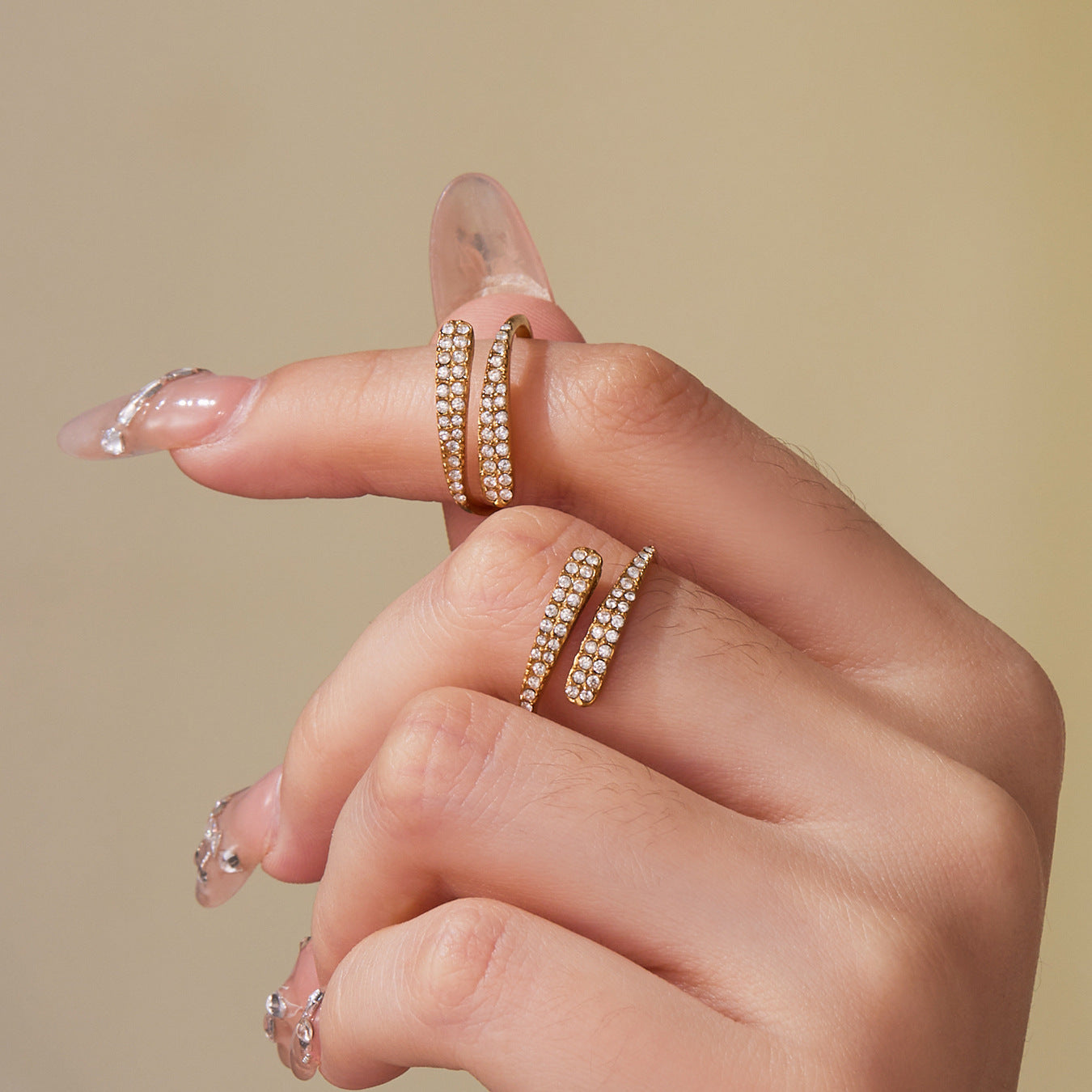 316L Stainless Steel 18K Gold Plated Sparkling Pave Zircon Adjustable Rings