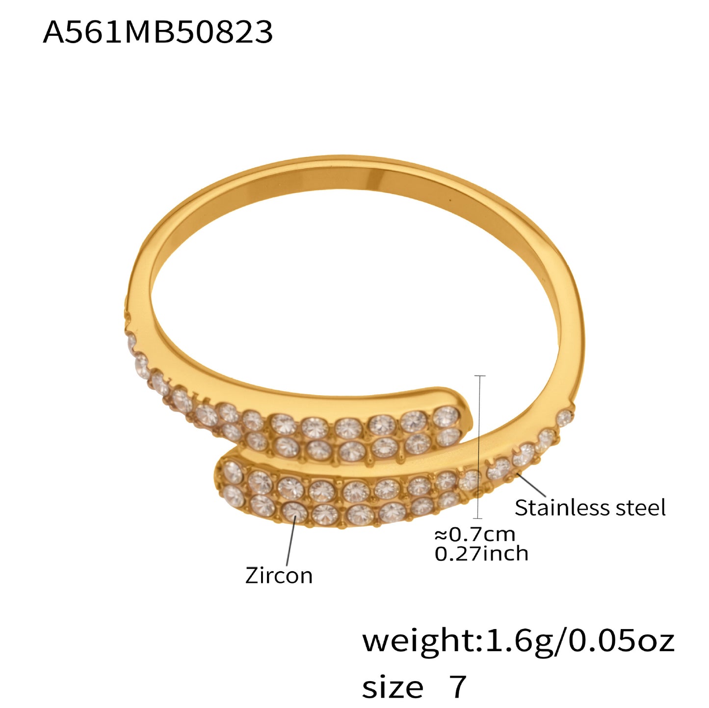 316L Stainless Steel 18K Gold Plated Sparkling Pave Zircon Adjustable Rings