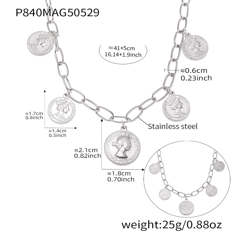 316L Stainless Steel Double-Sided Queen Portrait Multi-Tag Pendant Necklace - Image 4