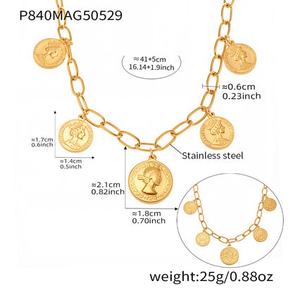 316L Stainless Steel Double-Sided Queen Portrait Multi-Tag Pendant Necklace - Image 6
