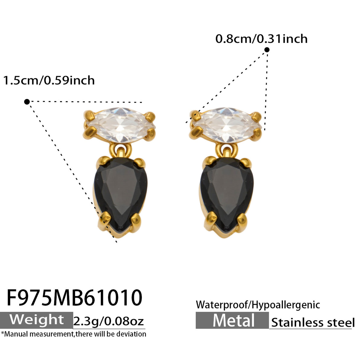 316L Stainless Steel 18K PVD Gold Drop Zircon Earrings made with 316L stainless steel and 18K PVD gold finish for wholesale jewelry buyers - image 10