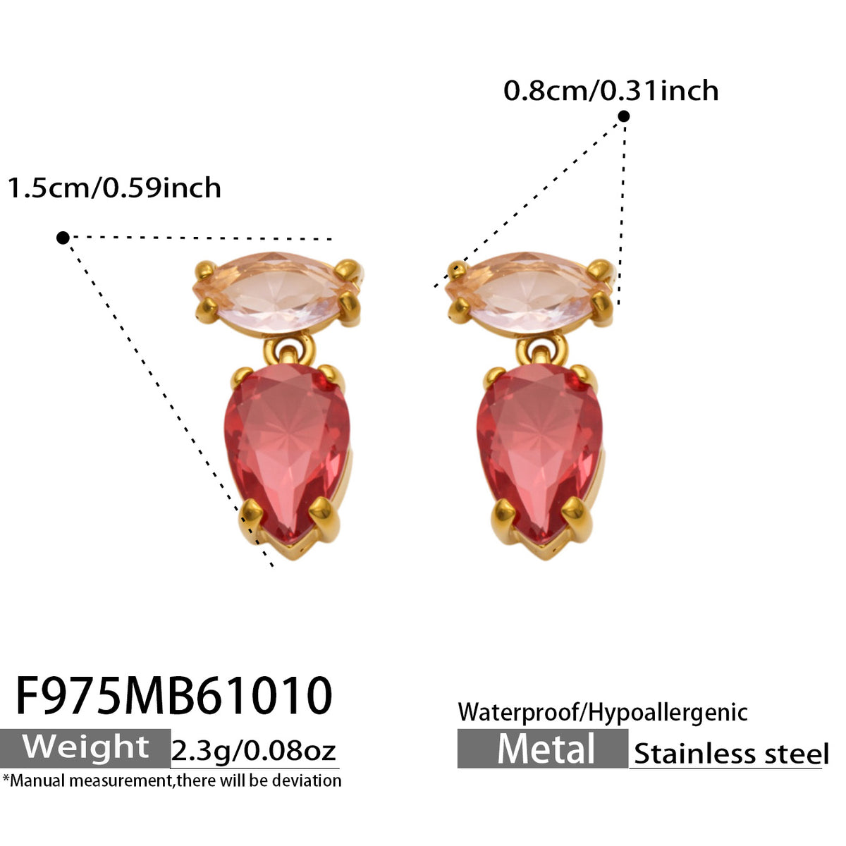 316L Stainless Steel 18K PVD Gold Drop Zircon Earrings made with 316L stainless steel and 18K PVD gold finish for wholesale jewelry buyers - image 11