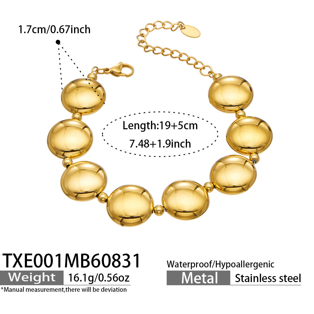 316L Stainless Steel 18K PVD Gold Droplet Bracelet made with 316L stainless steel and 18K PVD gold finish for wholesale jewelry buyers - image 10