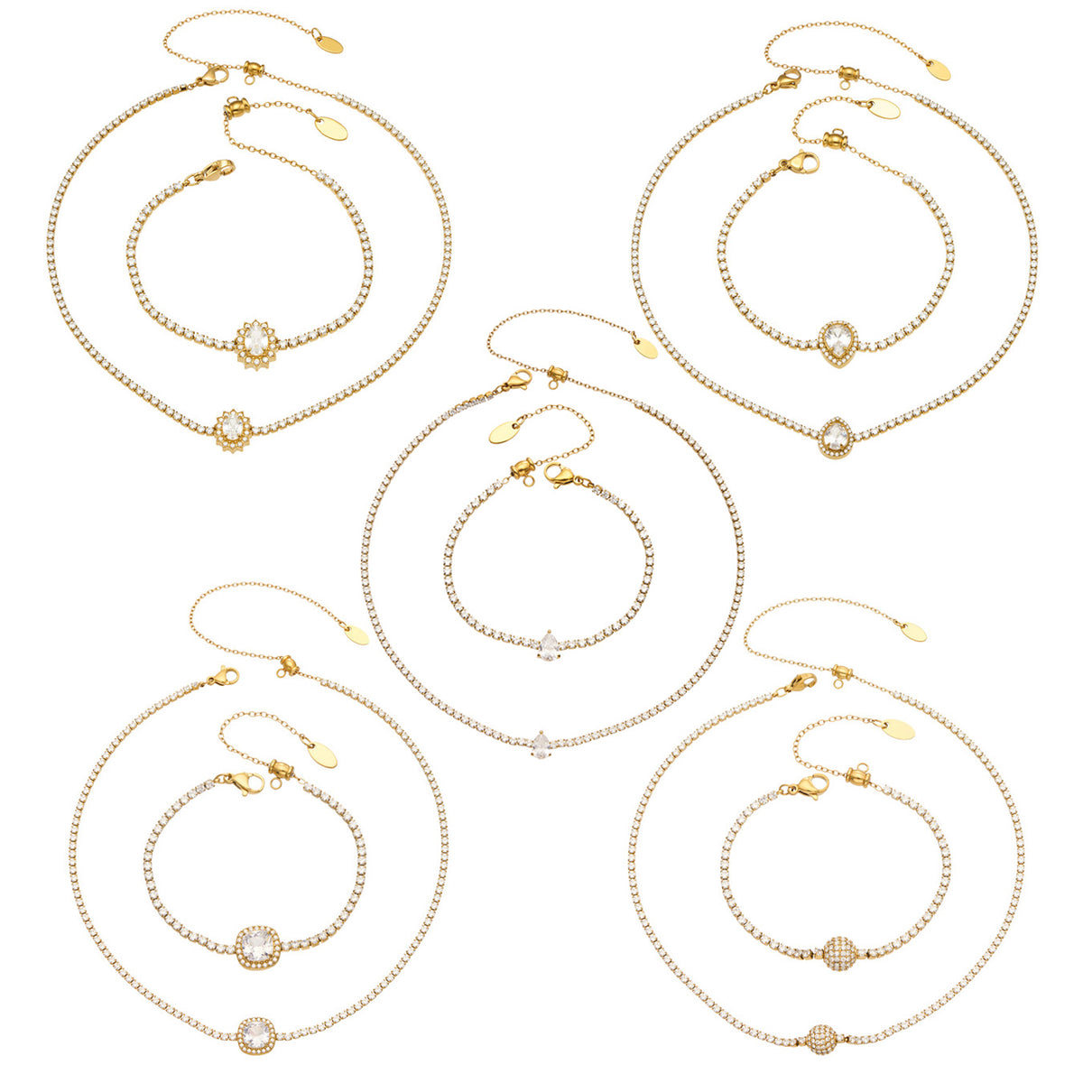 Stainless Steel Stone-Set Bracelet & Necklace Collection — product image 1