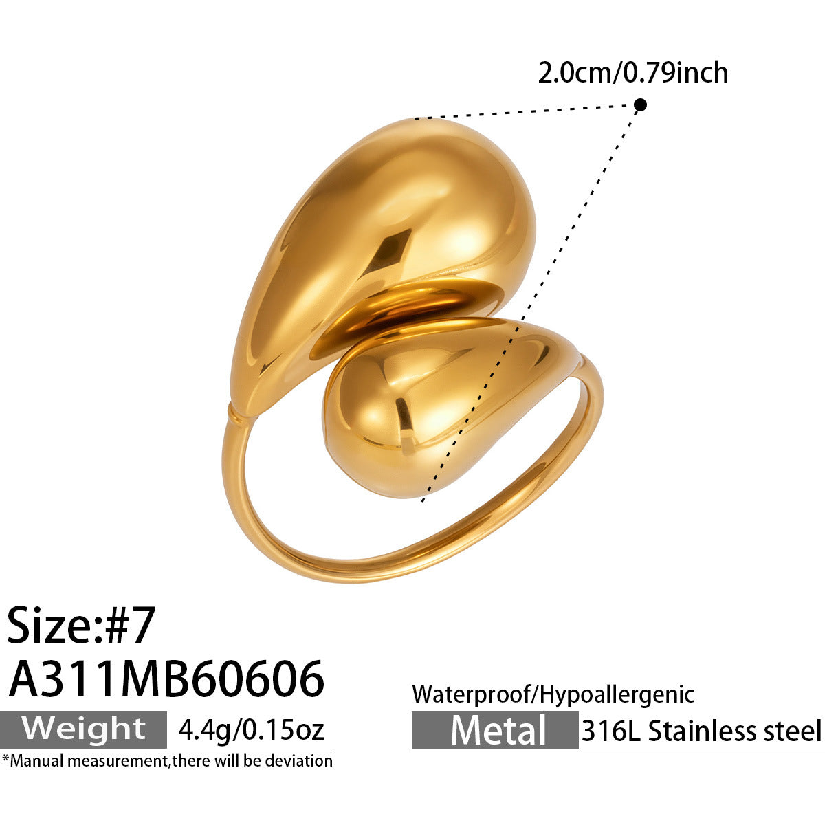 316L Stainless Steel 18K PVD Gold Droplet Ring made with 316L stainless steel and 18K PVD gold finish for wholesale jewelry buyers - image 13