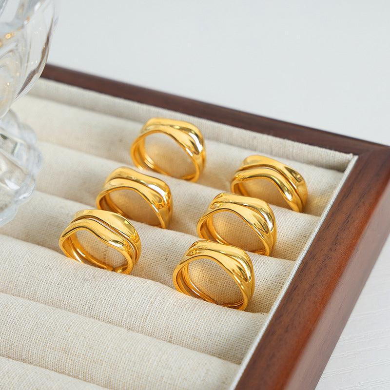 316L Stainless Steel 18K PVD Gold Dual-Layer Open Ring made with 316L stainless steel and 18K PVD gold finish for wholesale jewelry buyers - image 6