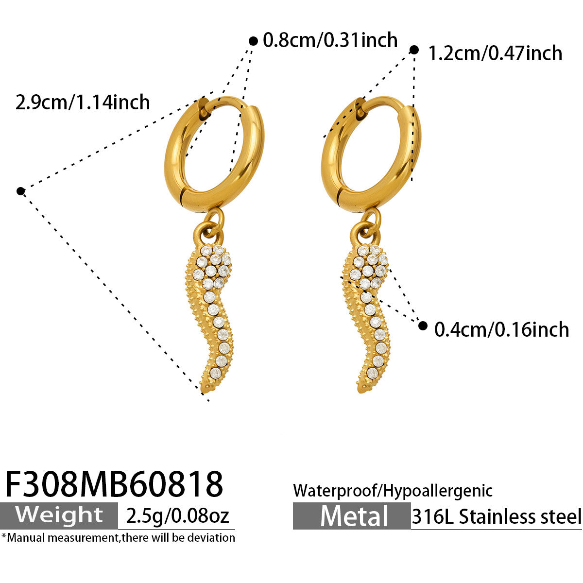 316L Stainless Steel 18K PVD Gold Cat Zircon Earrings made with 316L stainless steel and 18K PVD gold finish for wholesale jewelry buyers - image 3