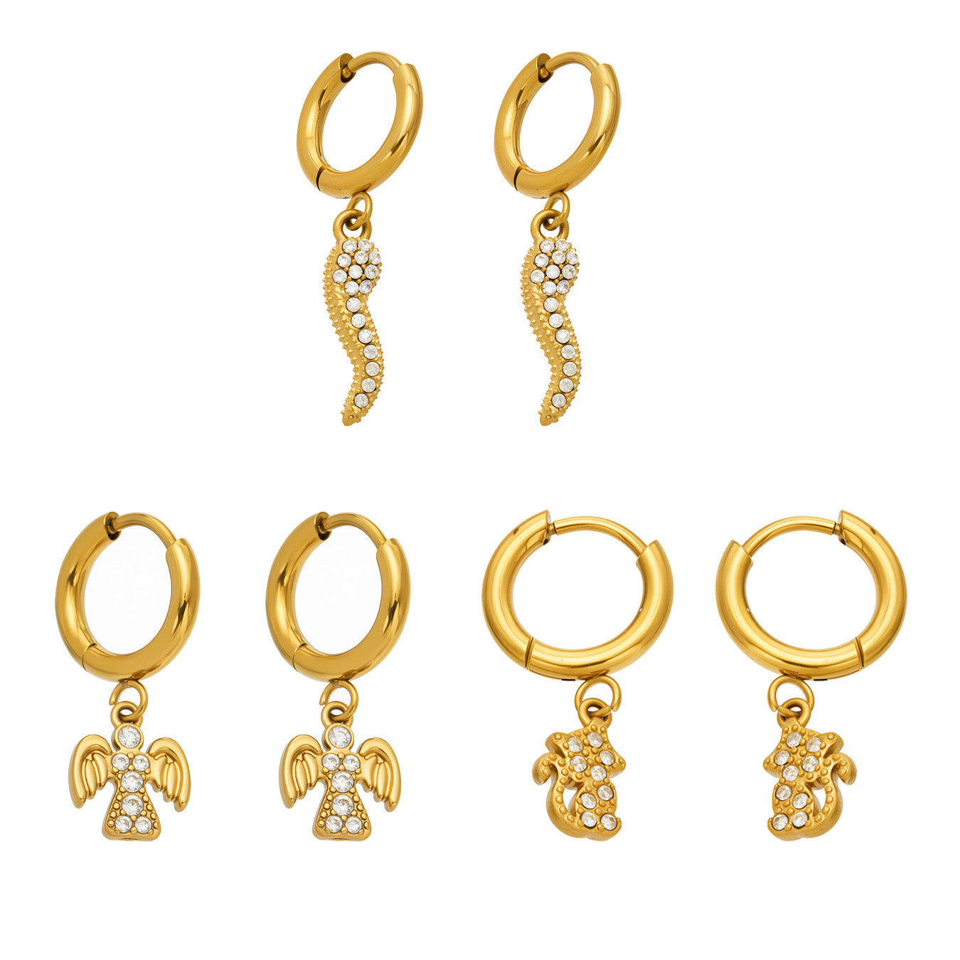 316L Stainless Steel 18K PVD Gold Cat Zircon Earrings made with 316L stainless steel and 18K PVD gold finish for wholesale jewelry buyers - image 5