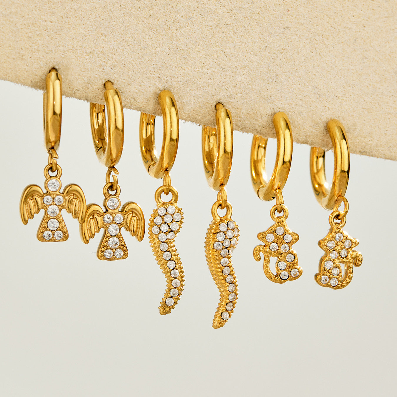 316L Stainless Steel 18K PVD Gold Cat Zircon Earrings made with 316L stainless steel and 18K PVD gold finish for wholesale jewelry buyers - image 6