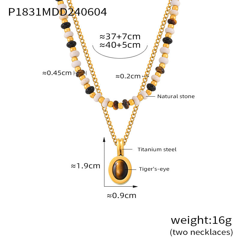 316L Stainless Steel Earthy Tone Natural Stone Beaded Layered Necklace - Image 1