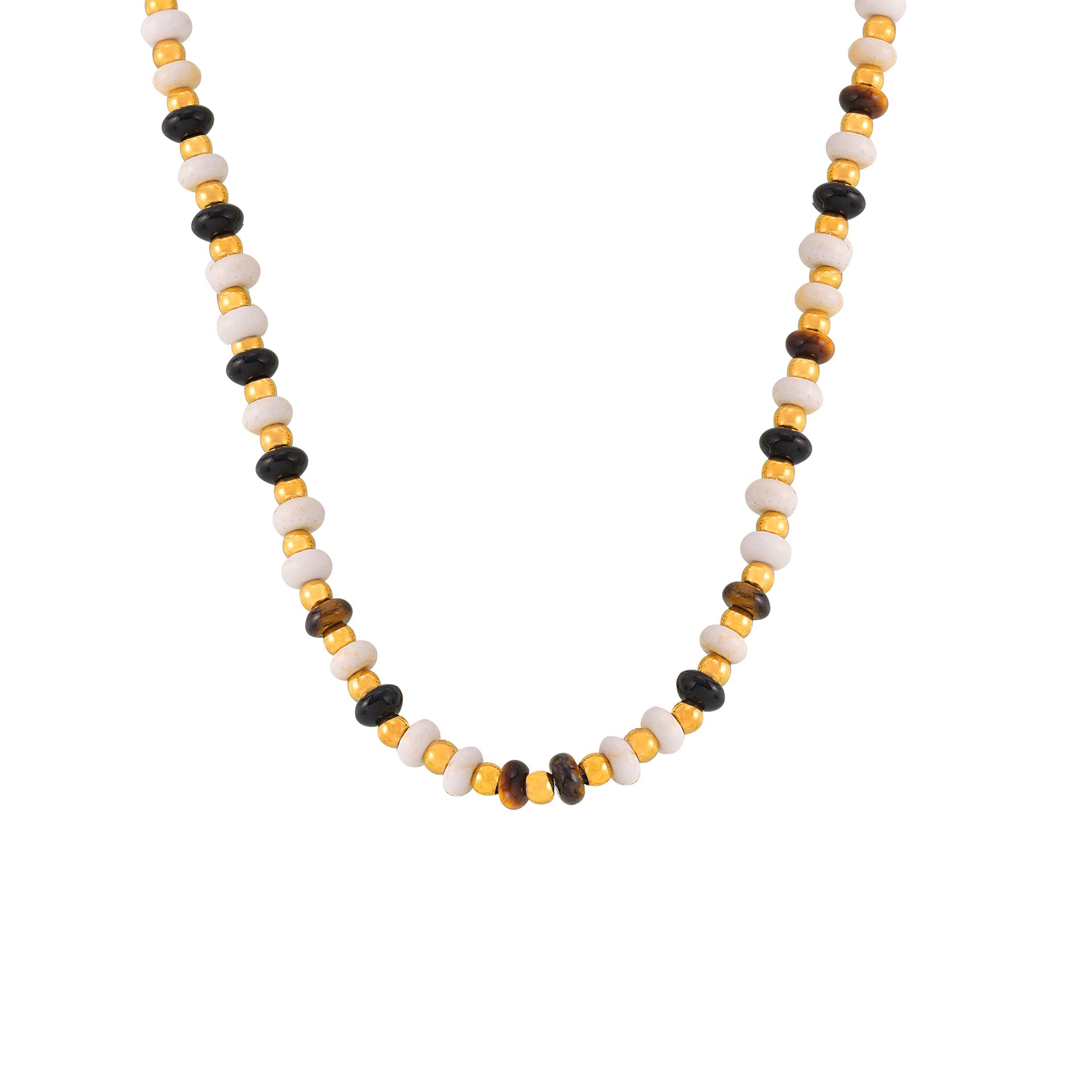 316L Stainless Steel Earthy Tone Natural Stone Beaded Layered Necklace - Image 2