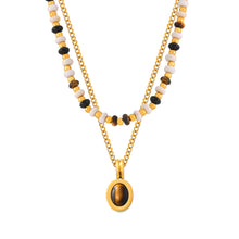 316L Stainless Steel Earthy Tone Natural Stone Beaded Layered Necklace - Image 7