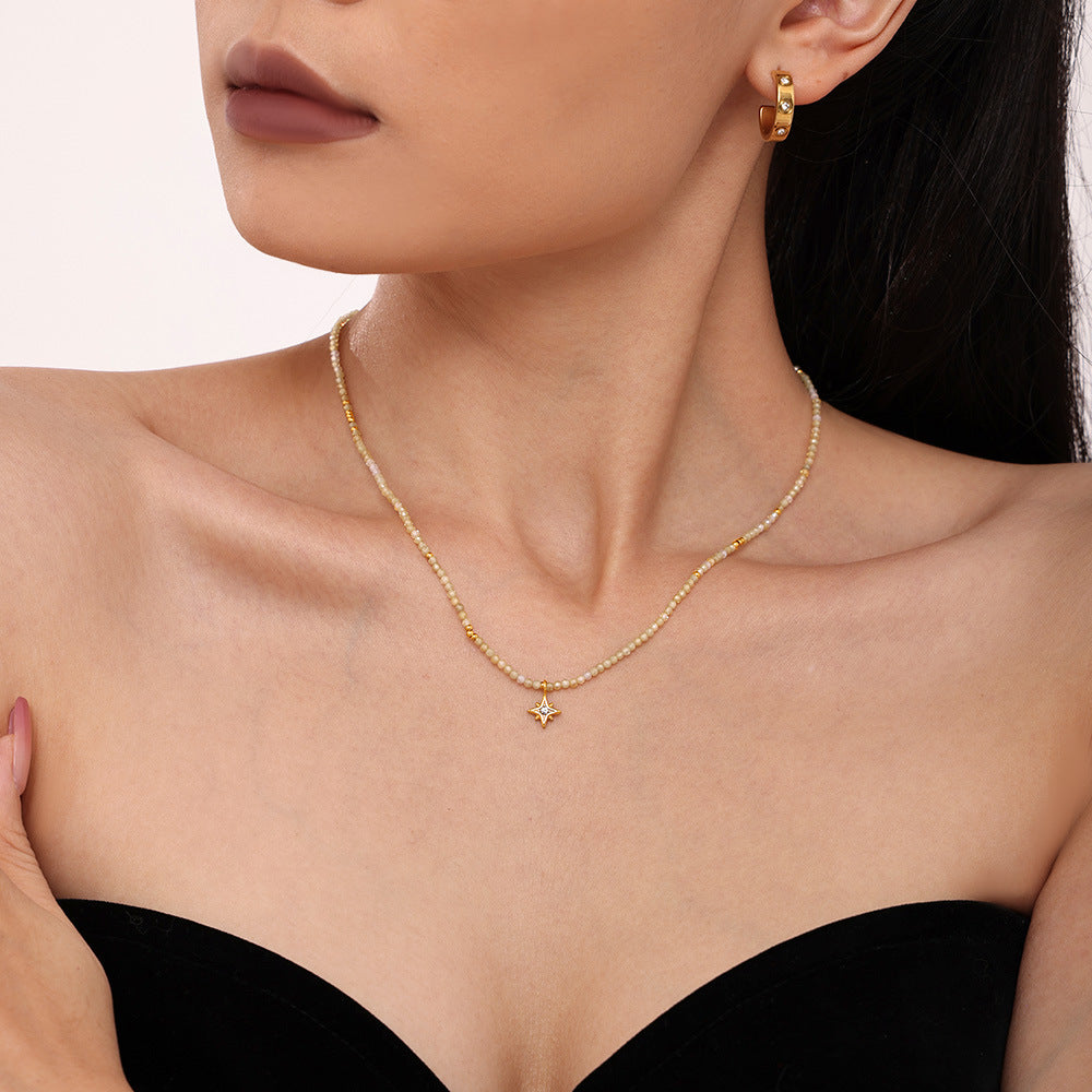 316L Stainless Steel Eight-Pointed Star Zircon Pendant Necklace - Image 1