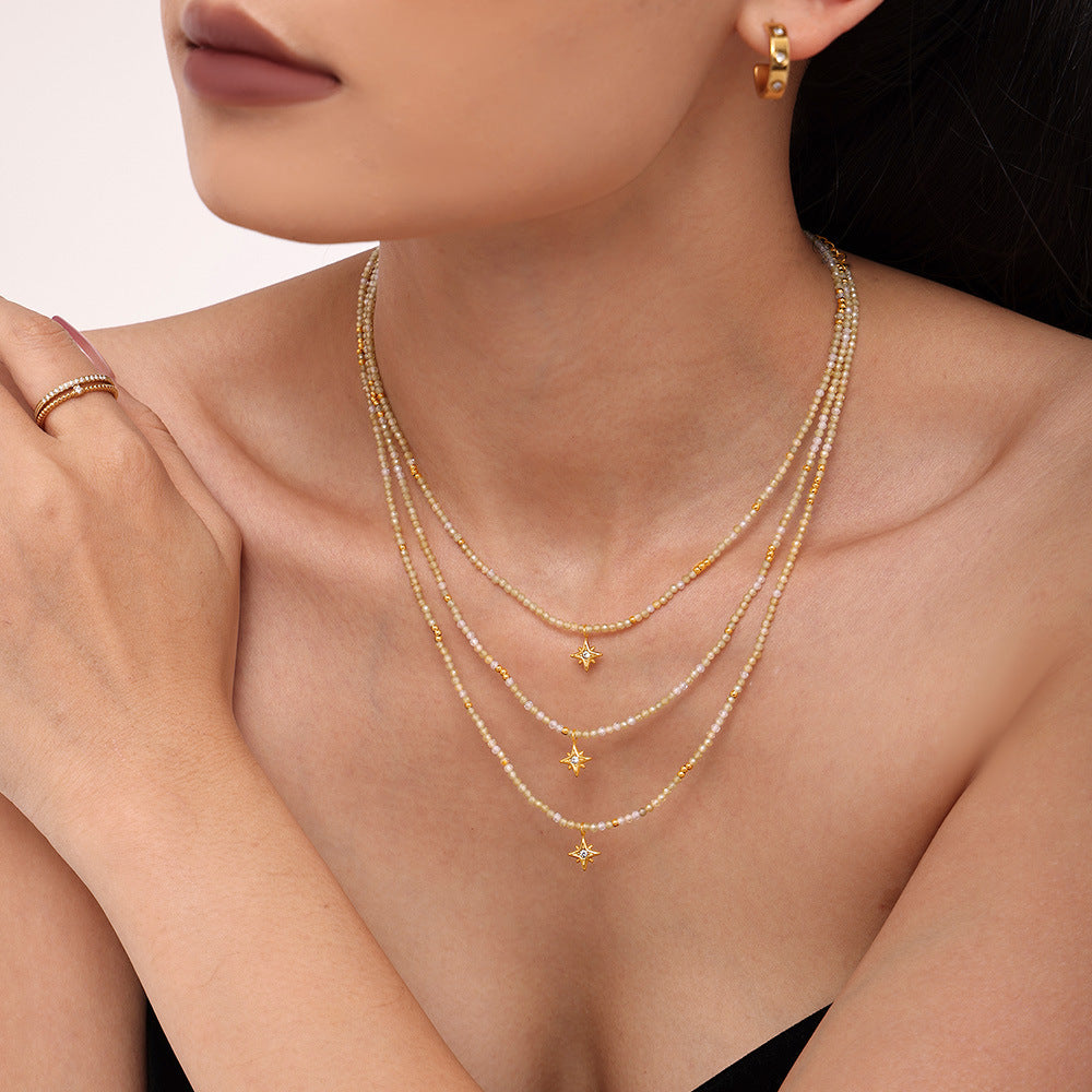 316L Stainless Steel Eight-Pointed Star Zircon Pendant Necklace - Image 2