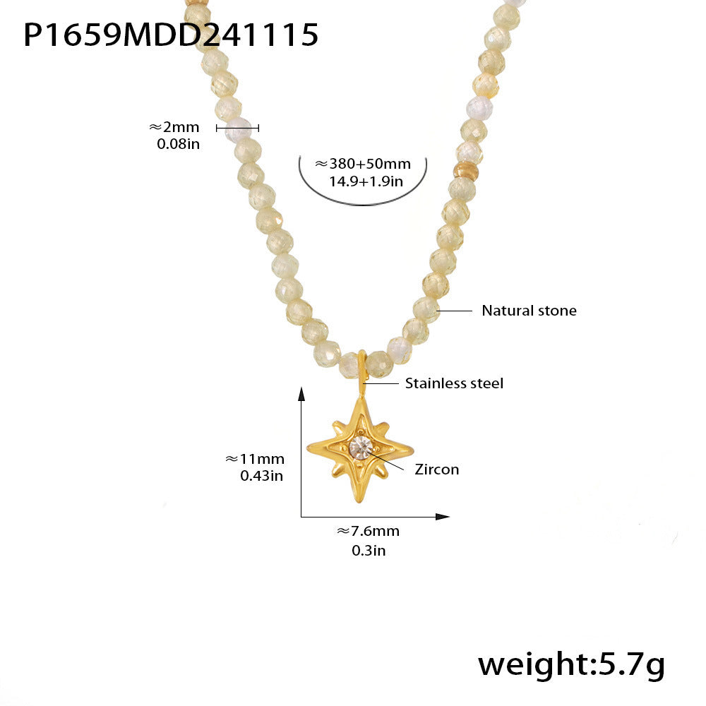 316L Stainless Steel Eight-Pointed Star Zircon Pendant Necklace - Image 4